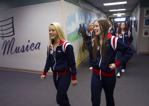 Coronado High School cheerleaders head to a classroom at Glen Taylor Elementary School in Henderson on Wednesday, Jan. 23, 2013. Coronado basketball players and cheerleaders take time out of their season to mentor first- and second-graders at the elementary school.