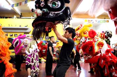 Student Joey DeChavez practices the lion dance for Chinese New Year at Lohan School of Shaolin in Las Vegas on Thursday, January 24, 2013.