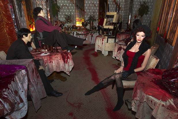 A bloody wedding reception area is shown in Eli Roths Goretorium Sunday, Jan. 27, 2013.