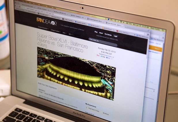 A advertisement for Superbowl XLVII packages is shown on the Fandeavor website Monday, Jan. 28, 2013. Fandeavor is a sports marketing group that sells special game-day packages to fans.