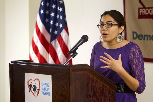Dreamer Blanca Gamez speaks during a news conference calling for immigration reform at the Progressive Leadership Alliance of Nevada (PLAN) offices in downtown Las Vegas Monday, Jan. 28, 2013.