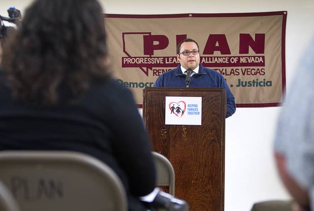 Leo Murrieta, Nevada director of Mi Familia Vota, a civic participation group,  speaks during a news conference calling for immigration reform at the Progressive Leadership Alliance of Nevada (PLAN) offices in downtown Las Vegas Monday, Jan. 28, 2013.