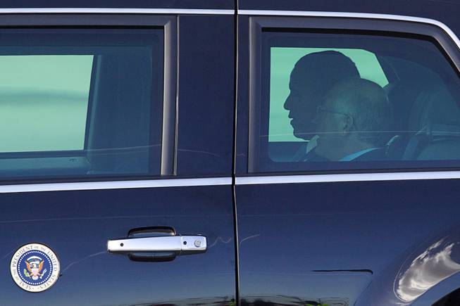 President Barack Obama rides with Secretary of the Interior Ken Salazar after to kicking off his public push for immigration reform in Las Vegas, Nevada Tuesday, Jan. 29, 2013.