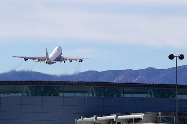 Air Force One takes off from McCarran International Airport after President Barack Obama kickied off his public push for immigration reform in Las Vegas, Nevada Tuesday, Jan. 29, 2013.