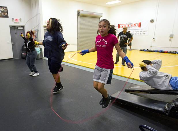 Wendy Placido jumps rope during a "Girls of Steele" class at the Richard Steele Boxing Club in North Las Vegas Tuesday, Jan. 29, 2013.