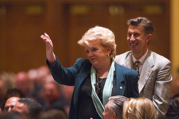Las Vegas Mayor Carolyn Goodman stands as she is recognized during the Henderson State of the City address at Green Valley Ranch Station Casino Thursday, Jan. 31, 2013.