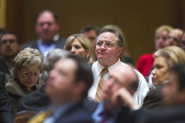Las Vegas City Councilman Steve Ross listens to Henderson mayor Andy Hafen during the Henderson State of the City address at Green Valley Ranch Station Casino Thursday, Jan. 31, 2013.