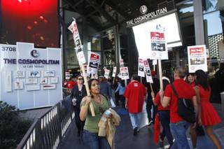 Culinary Local 226 members picket outside of Cosmopolitan Thursday, Jan. 31, 2013.