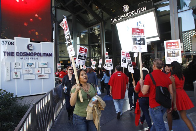 Culinary Local 226 members picket outside of Cosmopolitan Thursday, Jan. 31, 2013.