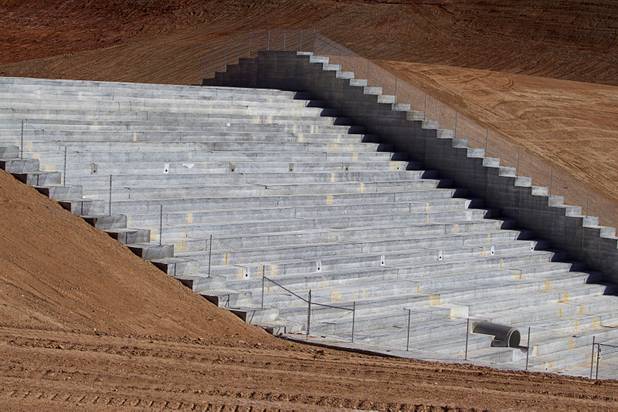 A spillway for a flood reservoir is shown a tour of Sunrise Landfill Tuesday, Feb. 5, 2013. In 1998, a storm damaged the landfill cap, sending waste into the Las Vegas Wash and Lake Mead. The tour marked the completion of $36 million in storm control construction.