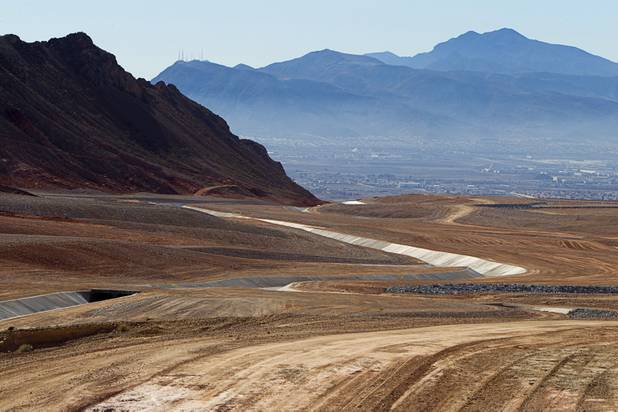 Flood control channels are shown on the top of Sunrise Landfill during a media tour Tuesday, Feb. 5, 2013. In 1998, a storm damaged the landfill cap, sending waste into the Las Vegas Wash and Lake Mead. The tour marked the completion of $36 million in storm control construction.