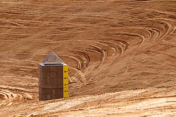 A water intake is shown in a flood control reservoir during a tour of Sunrise Landfill Tuesday, Feb. 5, 2013. In 1998, a storm damaged the landfill cap, sending waste into the Las Vegas Wash and Lake Mead. The tour marked the completion of $36 million in storm control construction.