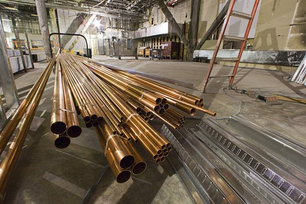 Copper water pipes are shown on the second level during construction of Carmine's in the Forum Shops at Caesars Palace Tuesday, Feb. 5, 2013. Carmine's will be opening in late Spring or Summer 2013 in the space that used to be the Planet Hollywood Cafe. Carmines is an Italian, family-style restaurant with locations in New York City, Atlantic City, New Jersey, Nassau Bahamas, and Washington DC.