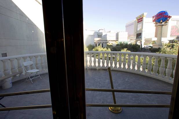 A view outside reveals the old Planet Hollywood Cafe sign during construction of Carmine's in the Forum Shops at Caesars Palace Tuesday, Feb. 5, 2013. Carmine's will be opening in late Spring or Summer 2013 in the space that used to be the Planet Hollywood Cafe. Carmines is an Italian, family-style restaurant with locations in New York City, Atlantic City, New Jersey, Nassau Bahamas, and Washington DC.