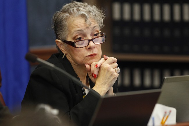 Assemblywoman Peggy Pierce listens to testimony during a meeting of the Government Affairs Committee on the second day of the 2013 legislative session Tuesday, Feb. 5, 2013 in Carson City.