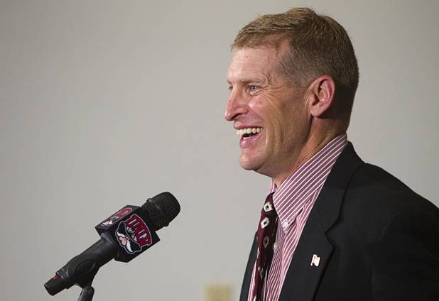 UNLV football coach Bobby Hauck, smiles during a news conference as he  announces the Rebels' 2013 recruiting class at the Thomas & Mack Center Wednesday, February 6, 2013.