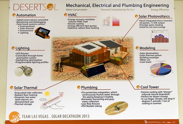 A presentation board shows details of the UNLV Solar Decathlon home at the School of Architecture at UNLV Wednesday, Feb. 6, 2013. The solar decathlon is a biennial U.S. Department of Energy-sponsored competition intended to educate the public about energy-saving residential design. UNLV will compete against 19 other schools this October in Irvine, Calif.