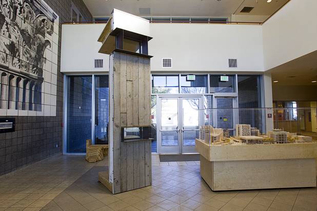 A portion of a wall designed for the UNLV Solar Decathlon team is displayed in the lobby of the School of Architecture at UNLV Wednesday, Feb. 6, 2013. The solar decathlon is a biennial U.S. Department of Energy-sponsored competition intended to educate the public about energy-saving residential design. UNLV will compete against 19 other schools this October in Irvine, Calif.
