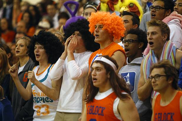 Bishop Gorman fans cheer their team against Centennial High School at Bishop Gorman Thursday, Feb. 7, 2013. Bishop Gorman beat Centennial 79-71 in double overtime.