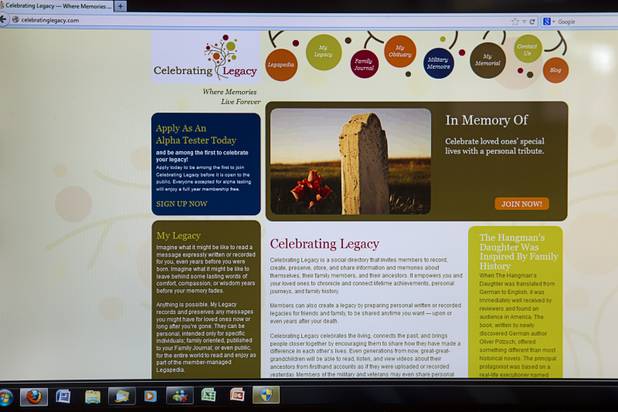 A website being created by former Metro Police Lt. Randy Sutton is displayed on Sutton's computer Thursday, Feb. 7, 2013. The website, "celebrating legacy.com,"  is a social directory that invites members to record and share memories about themselves, family members and their ancestors.