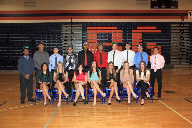 Athletes from Bishop Gorman High, including seven from the Gaels' state champion football team, are photographed after signing letters of intent on Feb. 6, 2013 in the school's gymnasium. At Gorman, the signing day ceremony celebrates athletes from all sports — not just football.