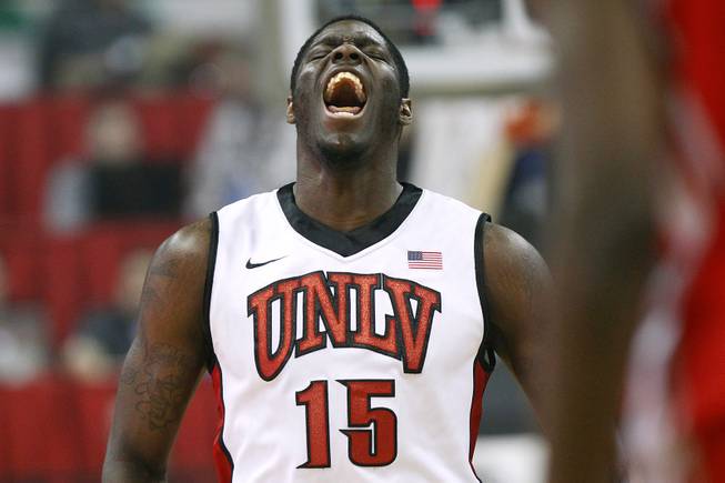 UNLV forward Anthony Bennett reacts after a dunk against New Mexico Saturday, Feb. 9, 2013, at the Thomas & Mack Center. UNLV won 64-55.