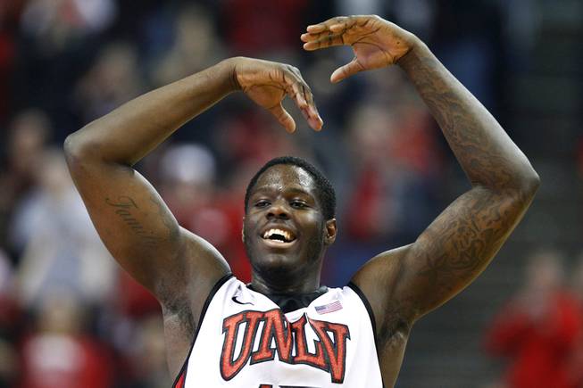 UNLV forward waves his arms during their game against  New Mexico Saturday, Feb. 9, 2013 at the Thomas & Mack Center. UNLV beat New Mexico 64-55.