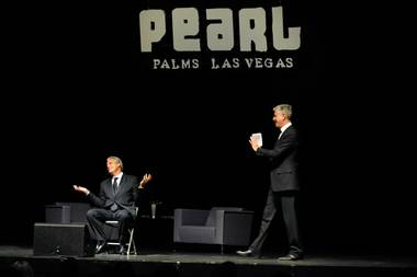 Eric Ripert and Anthony Bourdain during “Good vs. Evil” at the Pearl at the Palms on Saturday, Feb. 9, 2013.

