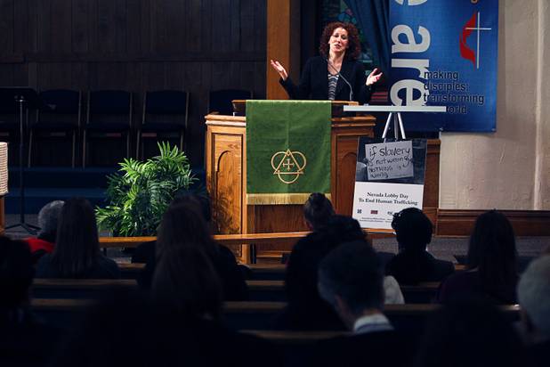 Michon Martin, chief deputy attorney general for Nevada, speaks to members of Nevadans for the Common Good at the First United Methodist Church in Carson City Monday, Feb. 11, 2013. The group, a coalition of faith-based organizations, is learning about the legislative process as they lobby for Assembly Bill 67. The bill would strengthen the laws against sex traffickers.