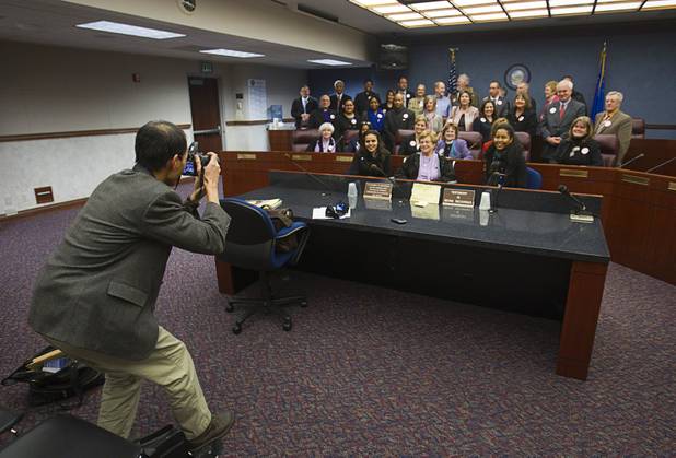 Bustam Tomy takes a photo of members of Nevadans for the Common Good after a day of lobbying at the State Legislature in Carson City Monday, Feb. 11, 2013. The group, a coalition of faith-based organizations, is learning about the legislative process as they lobby for Assembly Bill 67. The bill would strengthen the laws against sex traffickers.