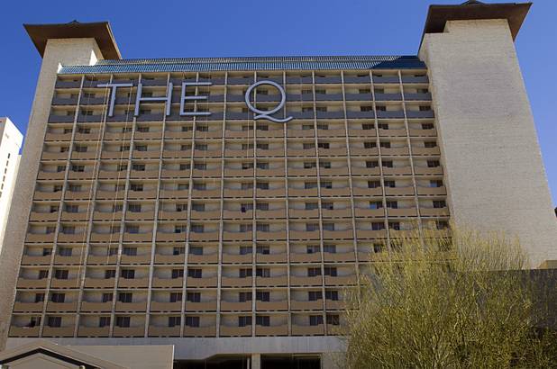 New lettering is shown on the side of a hotel tower at The Quad, formerly Imperial Palace, on the Las Vegas Strip on Wednesday, Feb. 13, 2013.
