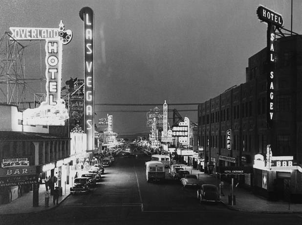 A 1950 photo of Fremont Street is displayed at the Mob Museum, the National Museum of Organized Crime and Law Enforcement, in downtown Las Vegas Wednesday, Feb.13, 2013. The "Fabulous Downtown" exhibit is a new gallery featuring photographs from the Las Vegas news Bureau. The museum celebrates it's first anniversary on Valentine's Day.