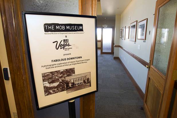 A historical photos of downtown Las Vegas are displayed at the Mob Museum, the National Museum of Organized Crime and Law Enforcement, in downtown Las Vegas Wednesday, Feb.13, 2013. The "Fabulous Downtown" exhibit is a new gallery featuring photographs from the Las Vegas news Bureau. The museum celebrates it's first anniversary on Valentine's Day.