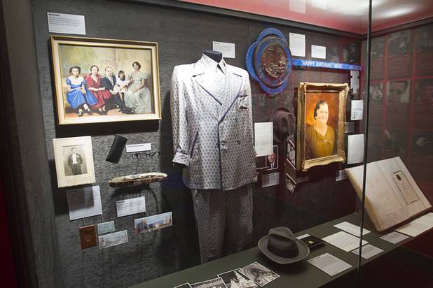 Personal items, including the pajamas of gangster Mickey Cohen, are displayed at the Mob Museum, the National Museum of Organized Crime and Law Enforcement, in downtown Las Vegas Wednesday, Feb.13, 2013. The museum celebrates it's first anniversary on Valentine's Day.
