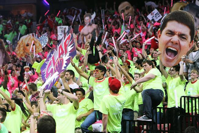 The UNLV student section does the Harlem Shake during their game against San Diego State Saturday, Feb. 16, 2013. UNLV won the game 72-70 to sweep the regular season series.