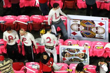 The UNLV student section gets ready for the Runnin’ Rebels game against San Diego State Saturday, Feb. 16, 2013 at the Thomas & Mack.