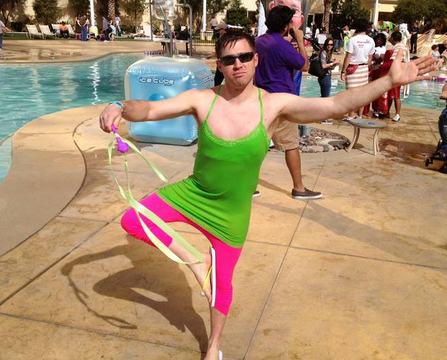 Reed Goldberg poses in his Tinkerbell outfit after jumping into the South Point pool on Feb. 16, 2013. Goldberg was one of more than 150 participants who participated in the Special Olympics Nevada Polar Bear Plunge. 