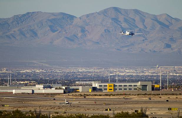 A plane takes off from the Henderson Executive Airport Monday, Feb.18, 2013.