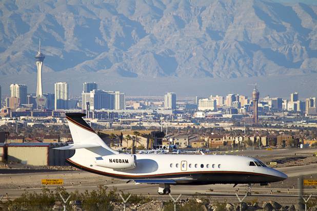 A jet plane waits to take off at the Henderson Executive Airport Monday, Feb.18, 2013.