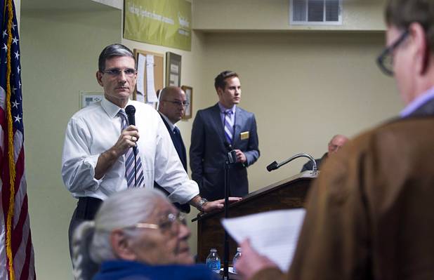 Congressman Joe Heck (R-NV) listens to a question during a town hall meeting with constituents at Pacific Pines Senior Apartments in Henderson Tuesday, Feb.19, 2013.