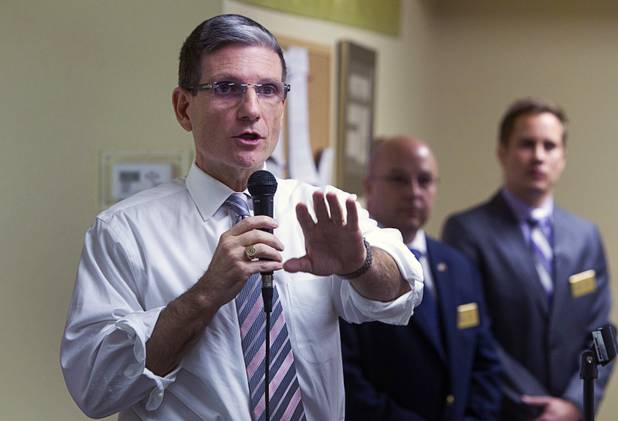 Congressman Joe Heck (R-NV) responds to a question during a town hall meeting with constituents at Pacific Pines Senior Apartments in Henderson Tuesday, Feb.19, 2013.