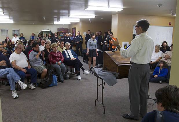 Congressman Joe Heck (R-NV) responds to a question during a town hall meeting with constituents at Pacific Pines Senior Apartments in Henderson Tuesday, Feb.19, 2013.