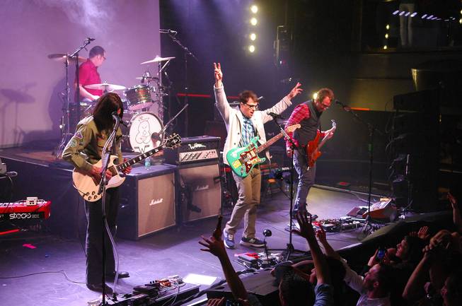 Weezer performs during an AG Jeans private event in Haze at Aria on Tuesday, Feb. 19, 2013.