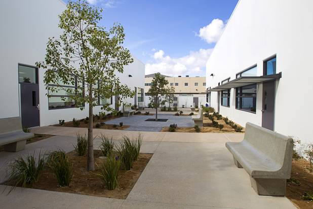 A courtyard is shown at the new John F. Miller School, a school which serves students with disabilities and special needs, Wednesday Feb. 20, 2013. The school has been nominated for a national design award.