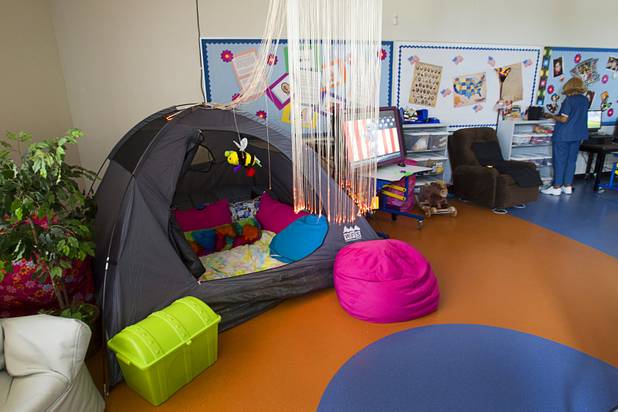 A small dome tent occupies a corner of a classroom at the new John F. Miller School, a school which serves students with disabilities and special needs, Wednesday Feb. 20, 2013. The school has been nominated for a national design award.