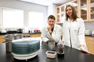 Dr. Daniel Benyshek and graduate student Sharon Young are shown working on their research study of placentophagy in the Metabolism, Anthropometry and Nutrition lab at UNLV in Las Vegas February 22, 2013.