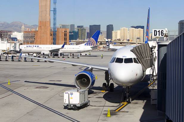 A new Allegiant Air Airbus A319 passenger jet is parked at a gate at McCarran International Airport Thursday, Feb. 28, 2013. The new jet is more fuel efficient than the company's current jets.