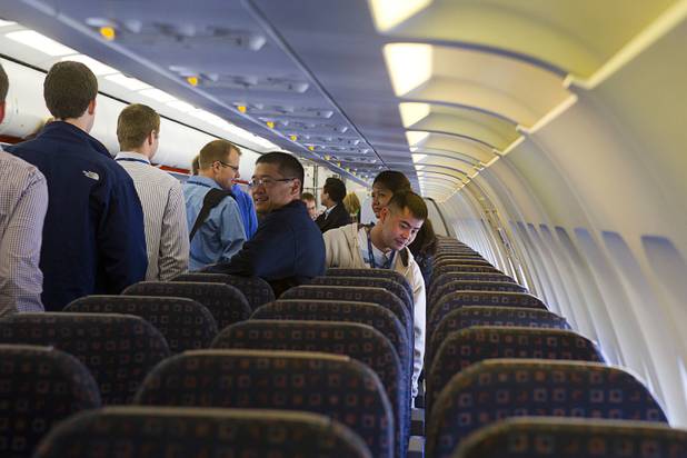 Allegiant Air employees get their first look at the company's new Airbus A319 passenger jet at McCarran International Airport Thursday, Feb. 28, 2013. The new jet is more fuel efficient than the company's current jets.