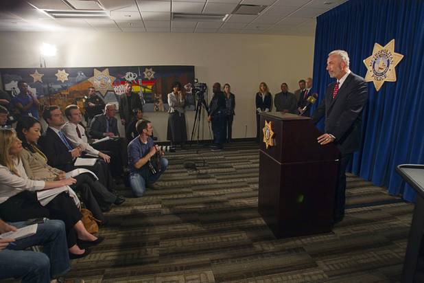 Clark County District Attorney Steve Wolfson listens to a question during a news conference at Las Vegas Metropolitan Police headquarters Thursday, Feb. 28, 2013 after Ammar Harris was arrested in North Hollywood. Harris, 26, is the suspect of last Thursday's shooting and accident on the Las Vegas Strip that left three people dead.