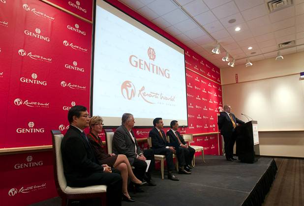 Paul Steelman, right, of Steelman Design, speaks during a news conference at Steelman Design Monday, March 4, 2013. The Genting Group announced plans for Resorts World Las Vegas, a multi-billion dollar resort to be built on the site of the stalled Echelon project.
